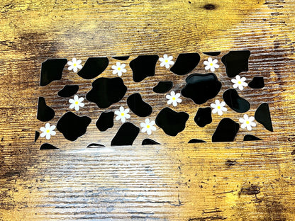 UVDTF Wrap Daisy Cow Print 16oz Can Glass Mug 40oz Tumbler, Cow Print Wrap, Ready to apply, Permanent Waterproof Adhesive