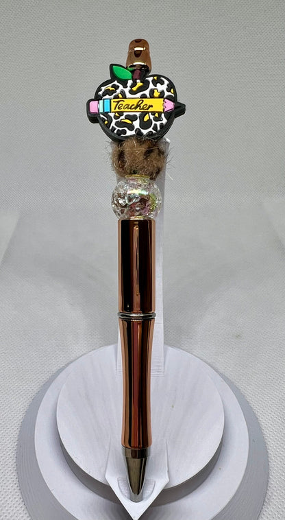Teacher Leopard Apple Beaded Pen