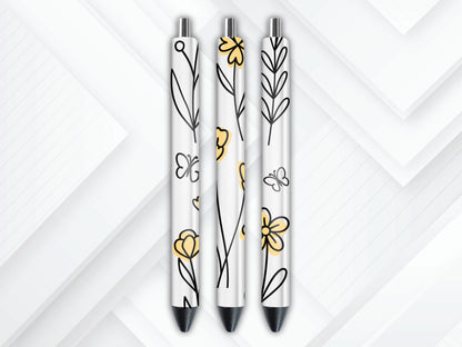 UVDTF Wrap Butterfly Wildflower Yellow for Pen, Metal Glitter Pens, Butterfly Wrap, Ink Joy, Permanent Adhesive Waterproof
