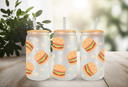 UVDTF Wrap Burgers 16oz Can Glass Wrap Mug Tumbler, Ready to Apply, Permanent Waterproof Adhesive
