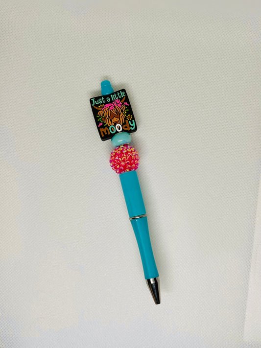 Beaded Highland Cow Just a Little Moody Ink Pen | Teacher Gift | Nurse Gift | Stocking Stuffer | Gifts for Her | Gifts for Him