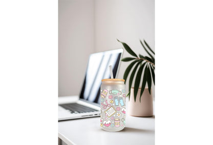 UVDTF Wrap Pastel Medical Bow 16oz Can Glass Mug Tumbler, Healthcare Wrap, Ready to Apply, Permanent Waterproof Adhesive