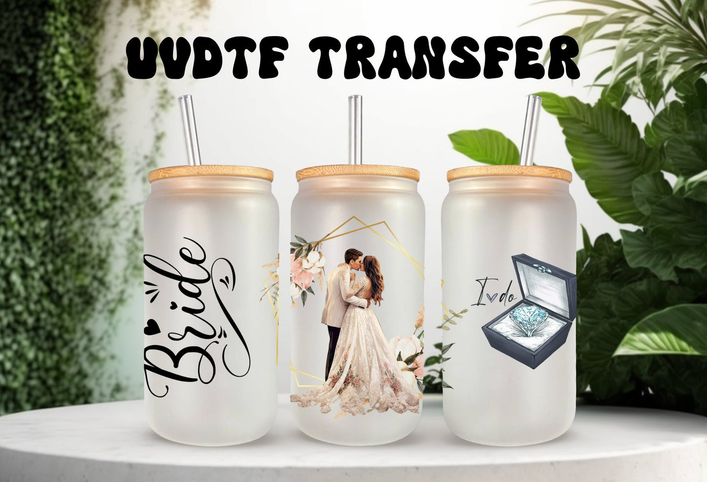 UVDTF Wrap Bride for 16oz Can Glass Mug Tumbler, Ready to Apply, Permanent Waterproof Adhesive