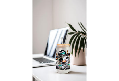 UVDTF Wrap Highland Cow Salty Heifer 16oz Can Glass Mug Tumbler Wrap, Cow Print, Ready to apply, Permanent Waterproof Adhesive