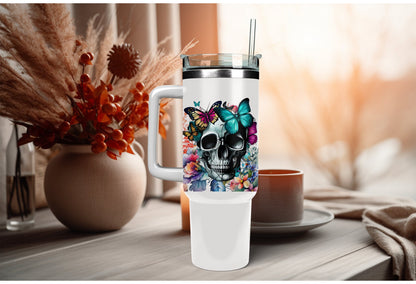 Glass Mug Tumbler Wrap – 16oz Can Skull Floral Butterfly Double Sided Sticker