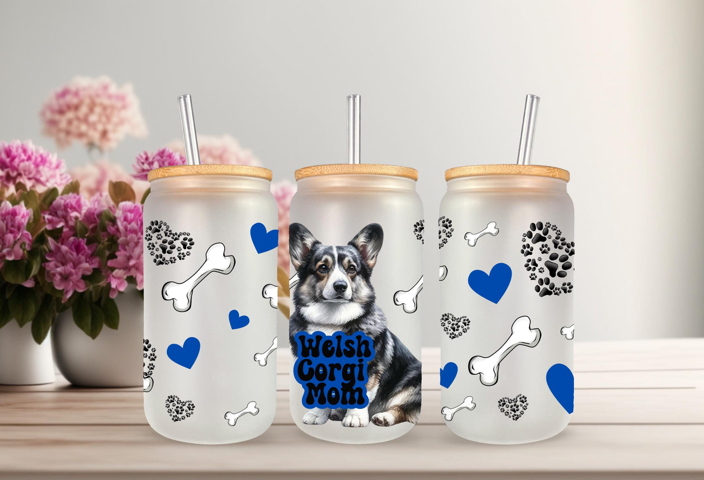 UVDTF Wrap Corgi Mom for 16oz Can Glass Mug Tumbler, Dog Mom Wrap, Ready to apply, Gifts for Her, Permanent Waterproof Adhesive
