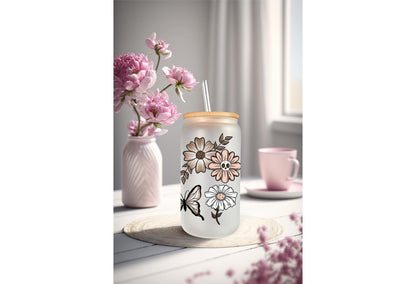 UVDTF Wrap Floral Butterfly Skull for 16oz Can Glass Mug Tumbler, Daisy Wrap, Ready to Apply, Permanent Waterproof Adhesive (Copy)