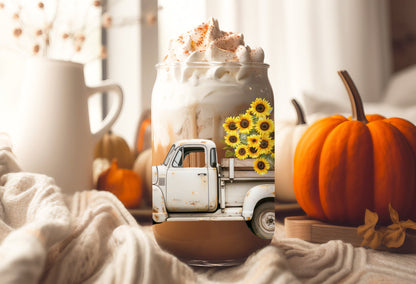 UVDTF Wrap Sunflower Vintage Truck Fall 16 oz Can Glass, Mug, Tumbler, Double Sided Print Option, Ready to Apply, Permanent Adhesive
