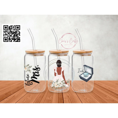 UVDTF Wrap Future Mrs. Bride to be  16oz Can Glass Mug or Tumbler, Ready to apply, Gifts for Her, Wedding gifts, Double Sided Option