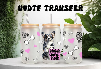 UVDTF Wrap Corgi Mom for 16oz Can Glass Mug Tumbler,  Ready to Apply, Permanent Waterproof Adhesive