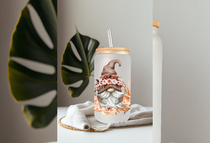 UVDTF Wrap Gnome Floral 16oz Can Glass Wrap  Mug Tumbler, Mom Gift, Ready to apply, Permanent Adhesive Waterproof, Add on a Cup