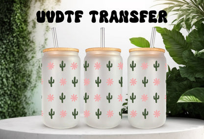 Cactus Wrap Decal - 16oz Glass Can Adhesive Cup Wrap, Waterproof & Permanent