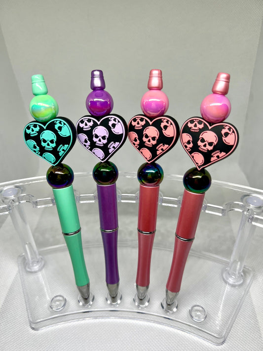 Skeleton Heart Beaded Pen, Sarcastic Pen, Fun Pens Acrylic Beads, Custom Pen, Retractable Ink Pen, Graduation
