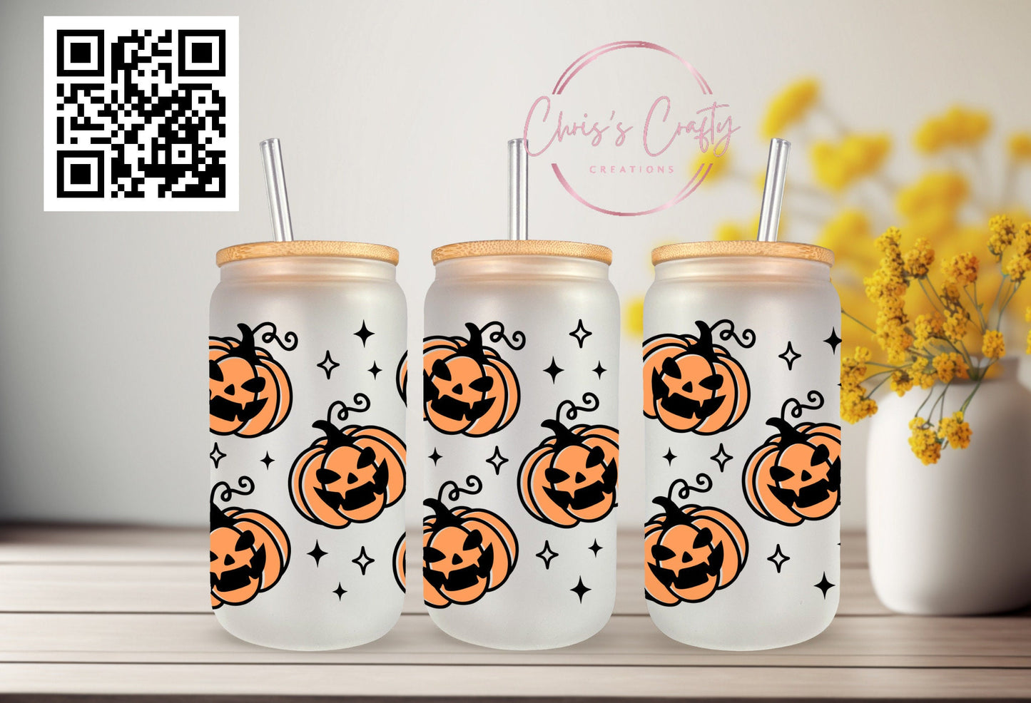UVDTF Wrap Halloween Jack O Lantern for 16oz Can Glass Mug Tumbler, Ready to Apply, Permanent Waterproof Adhesive