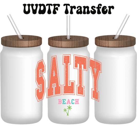 UVDTF Decal Salty Beach, Beach Vibes 16oz Can Glass, Mugs, or Tumbler, Shot glass, Keychain, Ready to Apply, Permanent Adhesive Waterproof