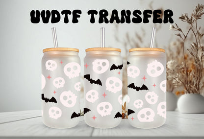 UVDTF Wrap Skull  Bats for 16oz Can Glass, Mug, or Tumbler, Halloween Candy, Ready to apply, Permanent Adhesive Waterproof