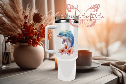 UVDTF Wrap Floral Dolphin 16oz Can Glass Mug Tumbler, Ready to Apply, Permanent Waterproof Adhesive