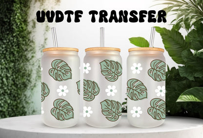 UVDTF Wrap Monstera Daisy Plants for 16oz Can Glass Mug Tumbler,  Plant Daisy Wrap, Ready to Apply, Permanent Waterproof Adhesive