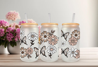 UVDTF Wrap Floral Butterfly Skull for 16oz Can Glass Mug Tumbler, Daisy Wrap, Ready to Apply, Permanent Waterproof Adhesive (Copy)