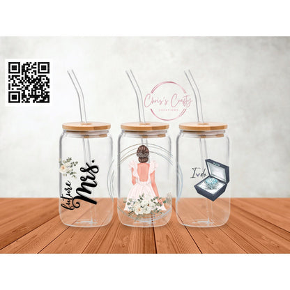 UVDTF Wrap Future Mrs. Bride to be  16oz Can Glass Mug or Tumbler, Ready to apply, Gifts for Her, Wedding gifts, Double Sided Option