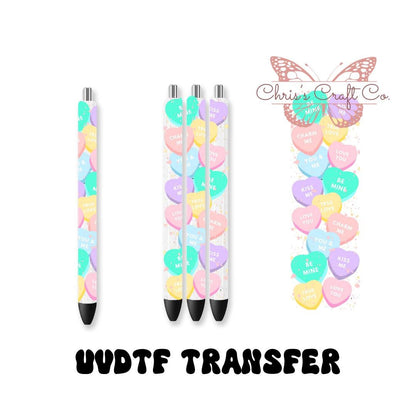 UVDTF Pen Wrap Valentines Conversation Hearts, Heart Wrap, Ready to Apply, Permanent Waterproof Adhesive