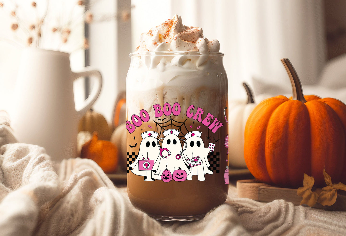 UVDTF Wrap Boo Boo Crew Ghost Coquette Bows 16oz Can Glass, Mug,  40oz Tumbler, Halloween Wrap, Permanent Waterproof Adhesive
