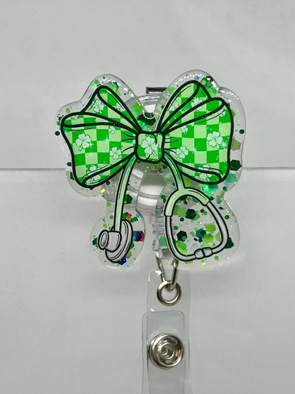 Coquette Bow Clover Stethoscope Acrylic Blank Decal Set, DIY Badge Reels, Bow Blank and UVDTF sticker, Unfinished Badge Reel, Badge Blanks