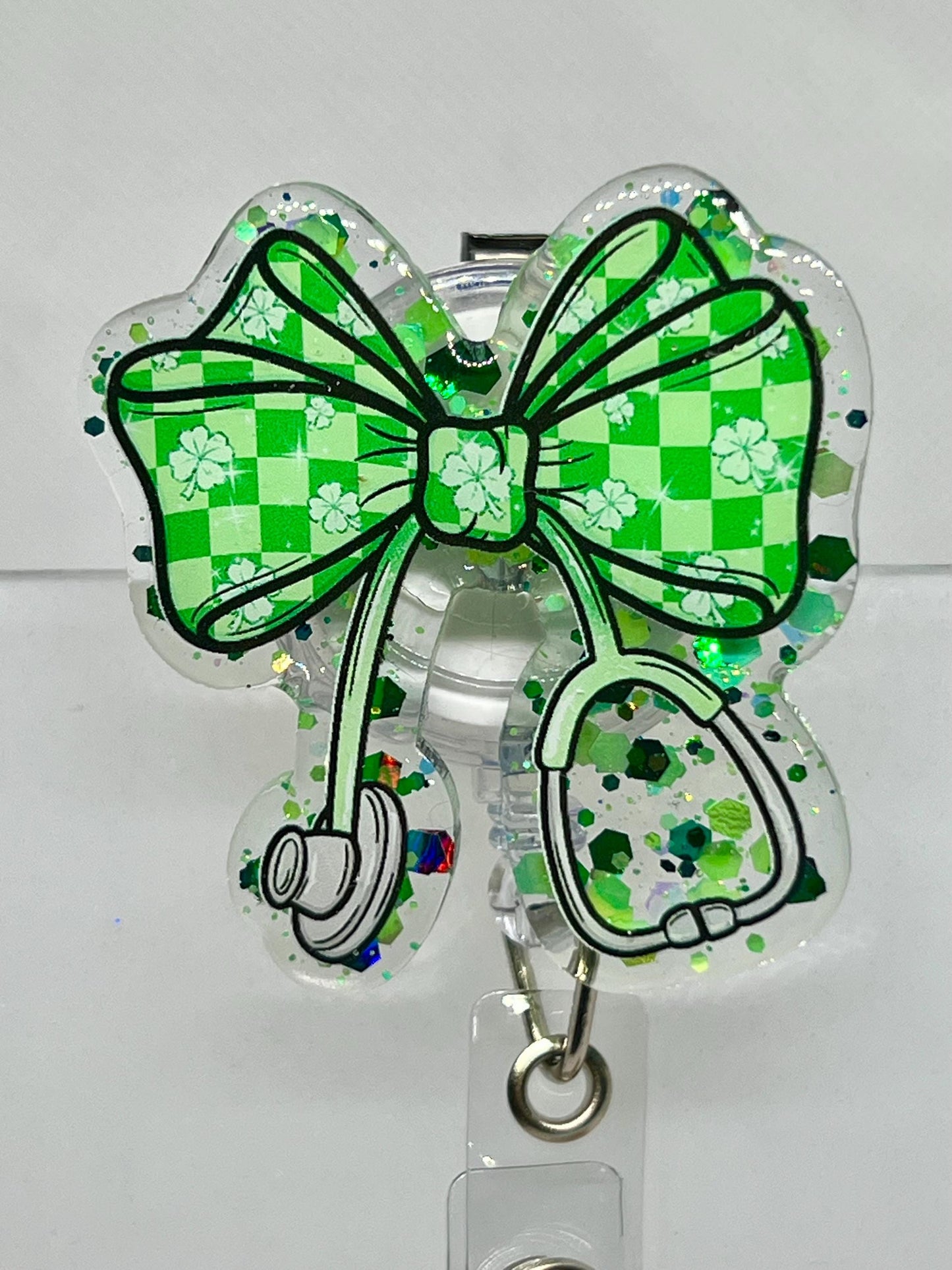 Coquette Bow Clover Stethoscope Acrylic Blank Decal Set, DIY Badge Reels, Bow Blank and UVDTF sticker, Unfinished Badge Reel, Badge Blanks