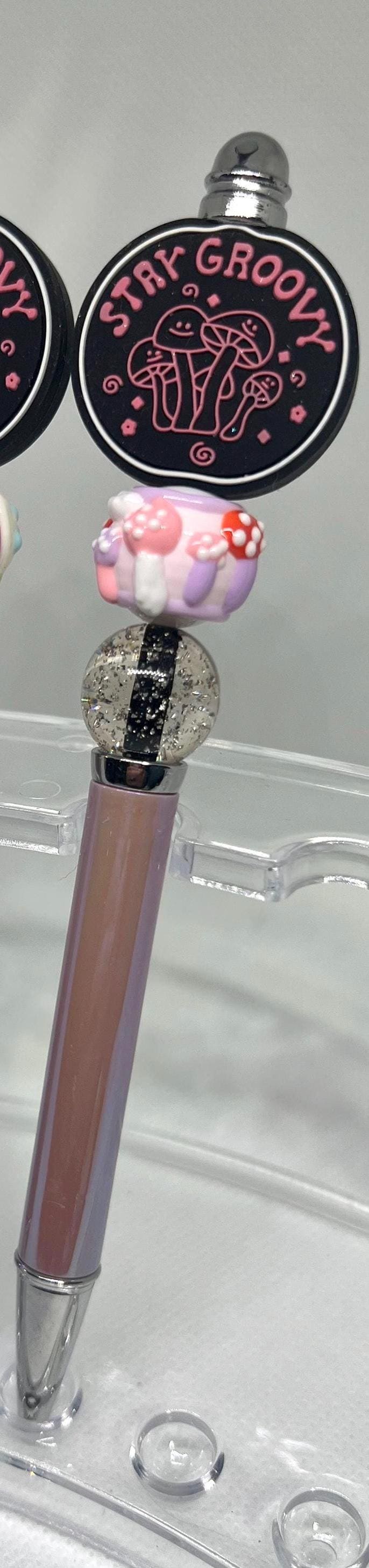 Beaded Pen Mushroom Stay Groovy, Refillable Ink Pen, Sarcastic Pen, Fun Pens Acrylic Beads, Custom Pen, Retractable Ink Pen, Graduation