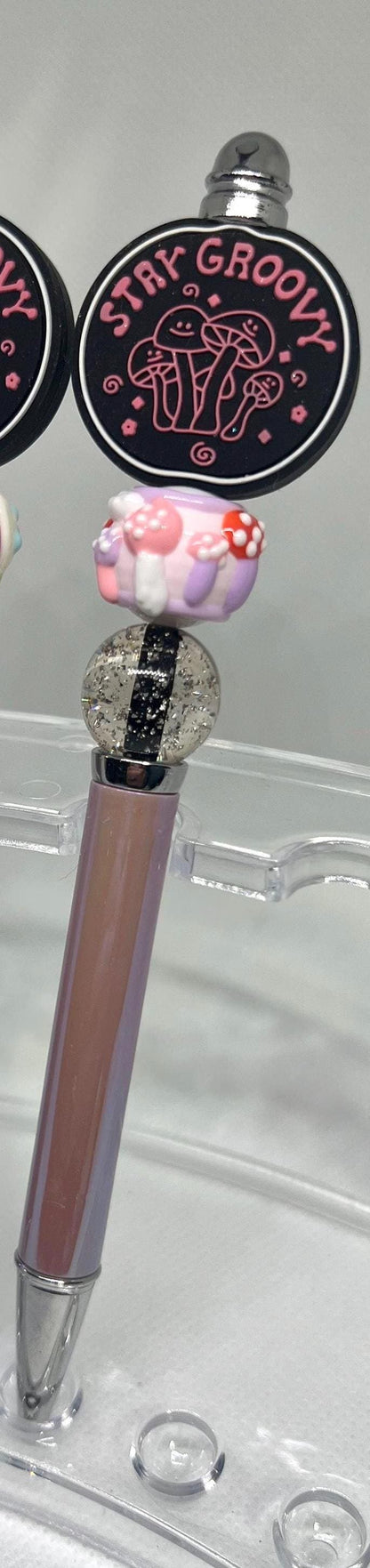 Beaded Pen Mushroom Stay Groovy, Refillable Ink Pen, Sarcastic Pen, Fun Pens Acrylic Beads, Custom Pen, Retractable Ink Pen, Graduation