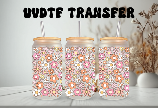 UVDTF Wrap Warm Floral Autumn for 16oz Can Glass Mug Tumbler, Ready to Apply, Permanent Waterproof Adhesive