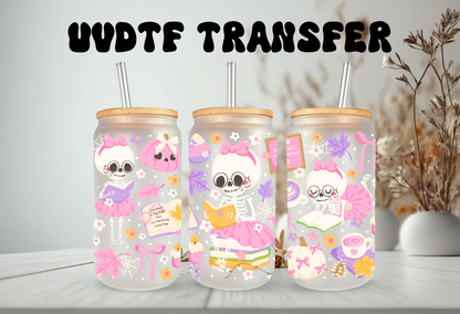 UVDTF Wrap Ghostly Bookish 16oz Can Glass, Mug, Tumbler, Halloween, Ready to apply, Permanent Waterproof Adhesive