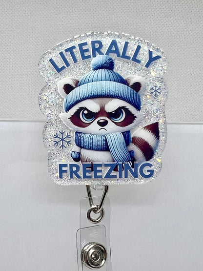 Acrylic Blank Decal Set Racoon Literally Freezing, DIY Badge Reels, Winter Badge, Blank and UVDTF sticker, Unfinished Badge Reel