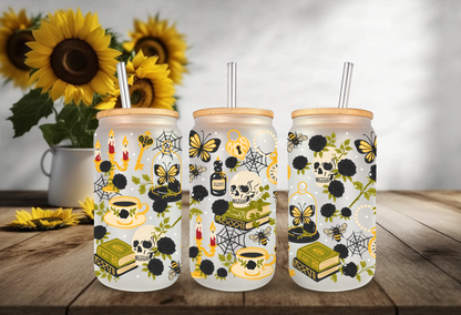 UVDTF Wrap Dark Academia for 16oz Can Glass Mug Tumbler, Halloween Wrap, Ready to apply, Permanent Waterproof Adhesive