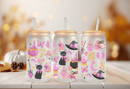 UVDTF Wrap Witchy Coquette Cats for 16oz Can Glass Mug Tumbler, Halloween Wrap, Ready to apply, Permanent Waterproof Adhesive