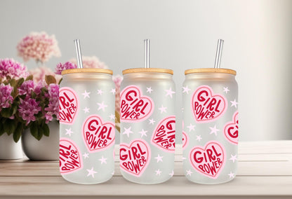 UVDTF Wrap Hearts Girl Power 16oz Can Glass Wrap Mug Tumbler, Ready to Apply, Permanent Waterproof Adhesive