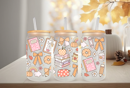 UVDTF Wrap Fall Teacher for 16oz Can Glass Mug Tumbler, Ready to Apply, Permanent Waterproof Adhesive