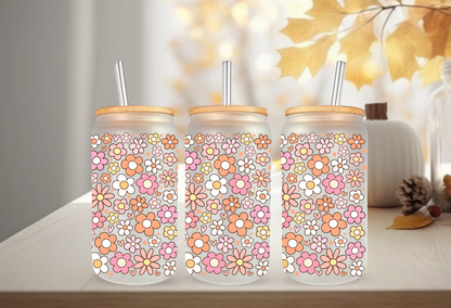UVDTF Wrap Warm Floral Autumn for 16oz Can Glass Mug Tumbler, Ready to Apply, Permanent Waterproof Adhesive