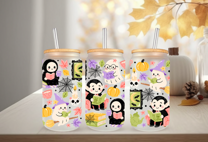 UVDTF Wrap Ghostly Book Club 16oz Can Glass, Mug, Tumbler, Halloween, Ready to apply, Permanent Waterproof Adhesive