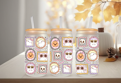 UVDTF Wrap Spooky Ghost Frames for 16oz Can Glass Mug Tumbler, Halloween Wrap, Ready to apply, Permanent Waterproof Adhesive (Copy)