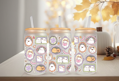 UVDTF Wrap Spooky Ghost Frames for 16oz Can Glass Mug Tumbler, Halloween Wrap, Ready to apply, Permanent Waterproof Adhesive