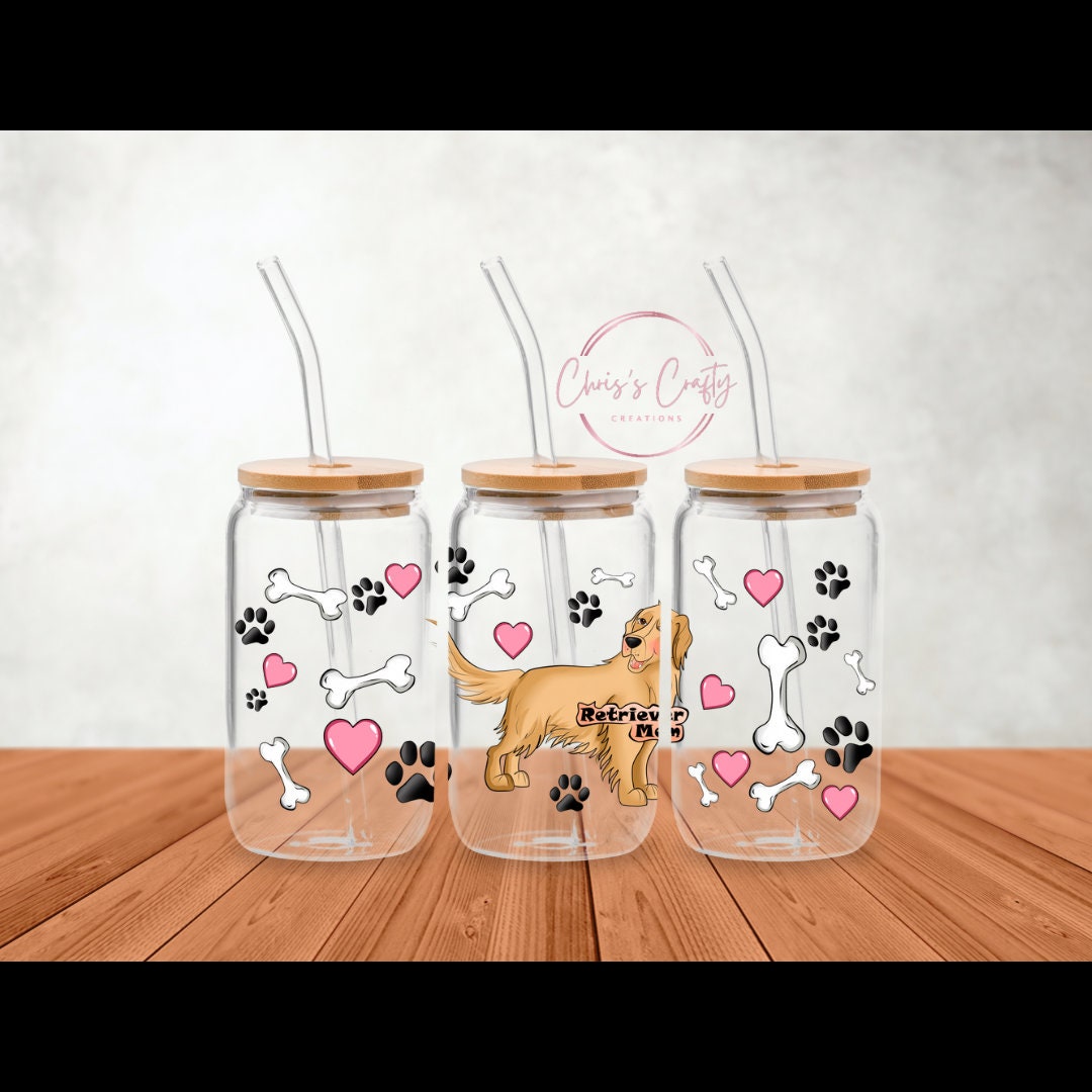 UVDTF Wrap Golden Retriever Mom for 16oz Can Glass, 40oz Tumbler, Mug, Ready to apply, Permanent Waterproof Adhesive