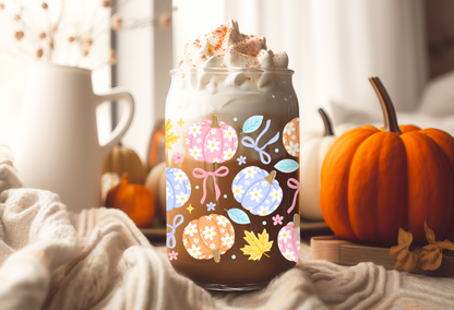 UVDTF Wrap Pastel Floral Pumpkin 16oz Can Glass Mug Tumbler, Fall Wrap,  Ready to apply, Permanent Waterproof Adhesive, Double Sided Option