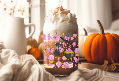UVDTF Wrap Witchy Coquette Cats for 16oz Can Glass Mug Tumbler, Halloween Wrap, Ready to apply, Permanent Waterproof Adhesive