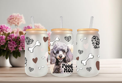 UVDTF Wrap Poodle Mom 16oz Can Glass Mug Tumbler, Dog Mom Gift, Ready to apply, Permanent Adhesive, Bundle and Save