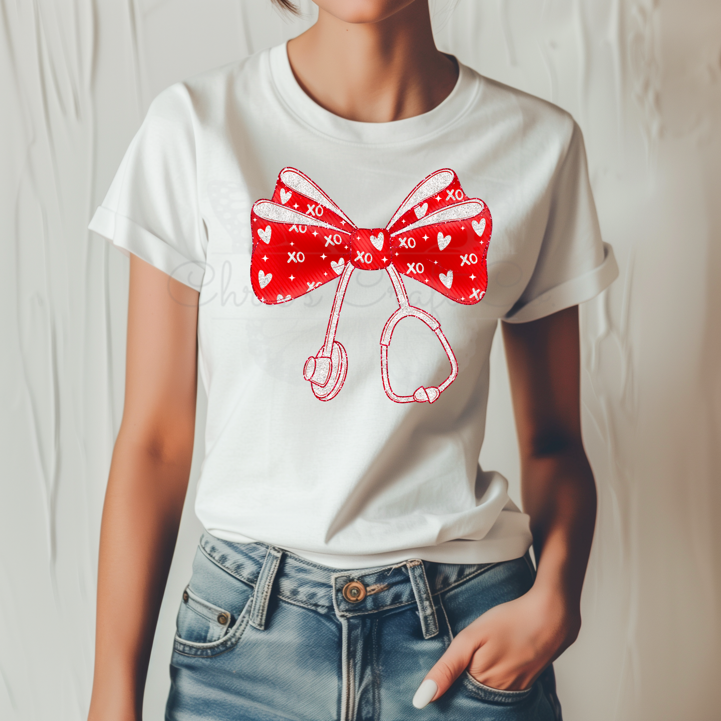 Red XOXO Bow Stethoscope DTF Transfer, Valentine's Day Medical Profession Ready to Press
