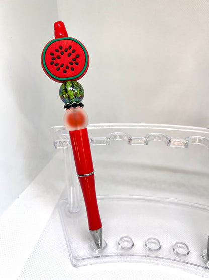 Watermelon Slices Seeds Beaded Pen, Fun Pens Acrylic Beads, Custom Pen, Retractable Ink Pen, Gifts for her, Gifts for Teacher,