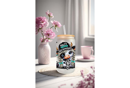 UVDTF Wrap Highland Cow Salty Heifer 16oz Can Glass Mug Tumbler Wrap, Cow Print, Ready to apply, Permanent Waterproof Adhesive