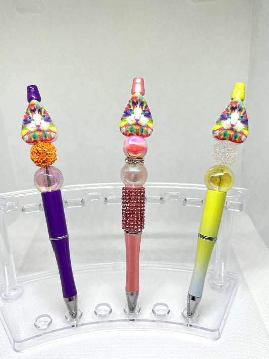 Colorful Cat Beaded Pen, Cat pen, Fun Pens Acrylic  Beads, Beaded Pen, Retractable Ink Pen, Gifts