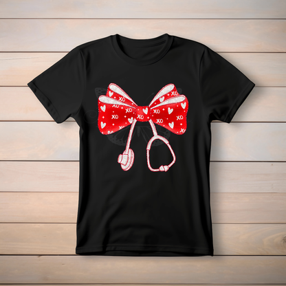 Red XOXO Bow Stethoscope DTF Transfer, Valentine's Day Medical Profession Ready to Press
